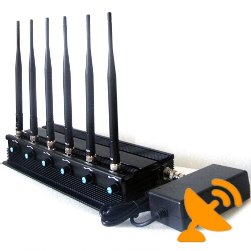 High Power 15 W 6 Antenna Cell Phone Signal Blocker + Wifi + UHF Jammer - Click Image to Close