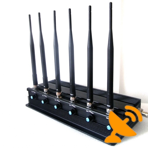 High Power 15 W 6 Antenna Cell Phone Signal Blocker + Wifi + UHF Jammer - Click Image to Close