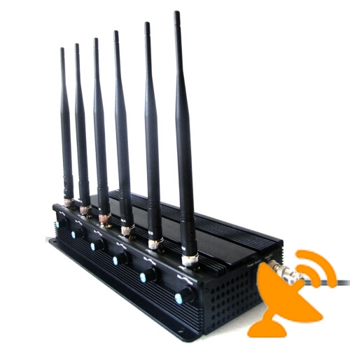 High Power 15 W 6 Antenna Cell Phone Signal Blocker + Wifi + UHF Jammer - Click Image to Close